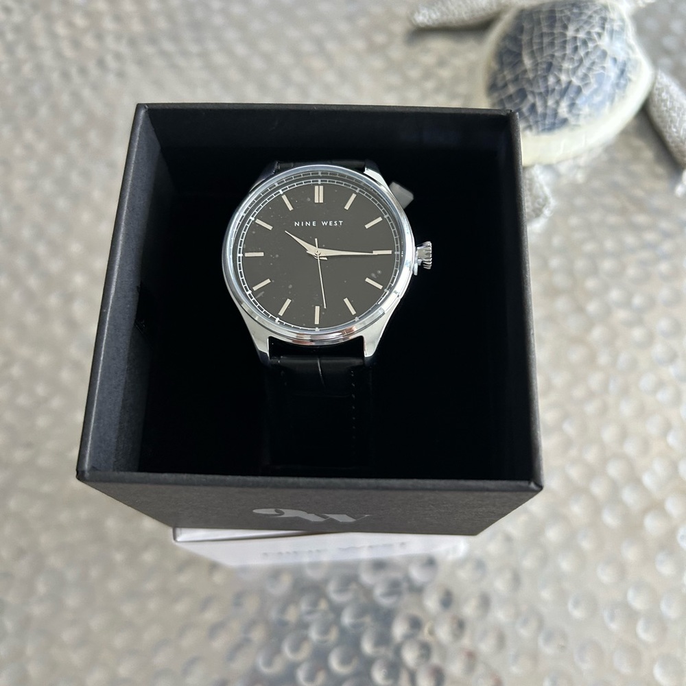 Nine West Men's Watch with Black Dial and Silver Accents